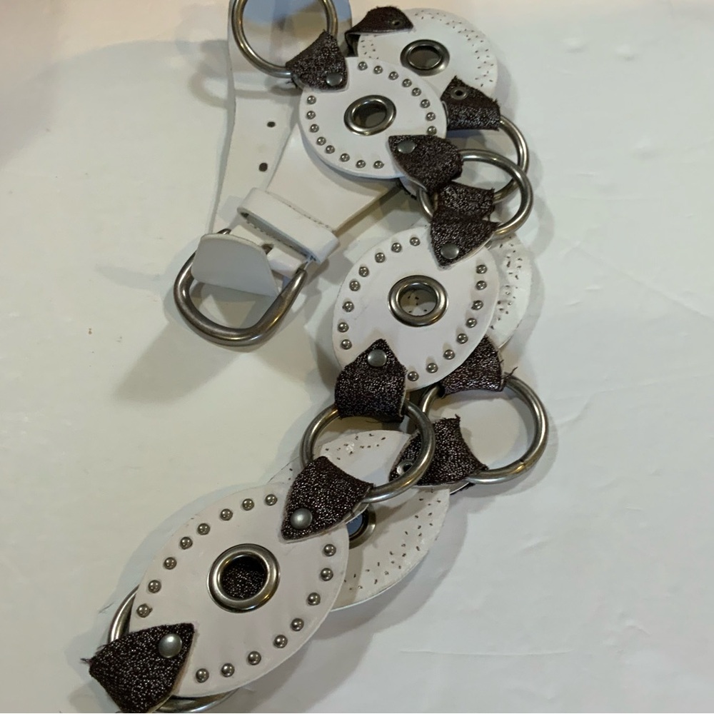 Sweet Cakes Belt Studded Rings White Faux Leather 48" Size XL